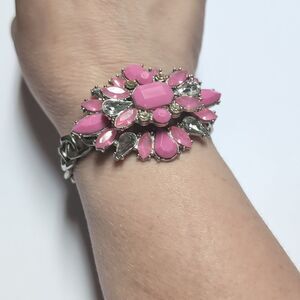 166‎ Vintage Pink and Crystal Stones Chain Link Bracelet